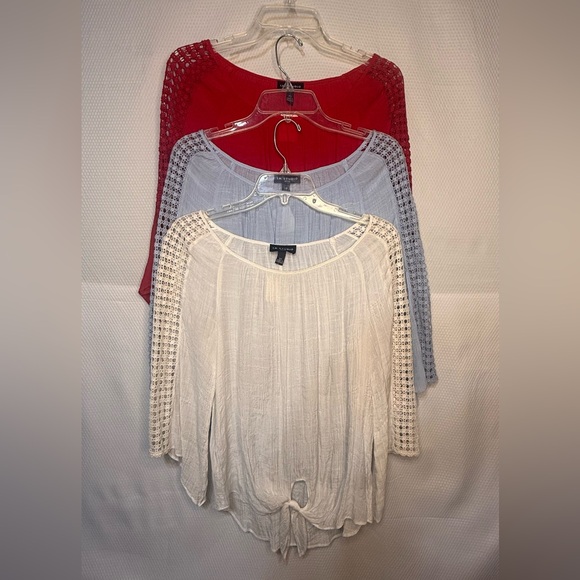 I.N. Studio Tops - I.N. Studio Bundle Off White, Blue, and Red Crochet Sleeve Tops